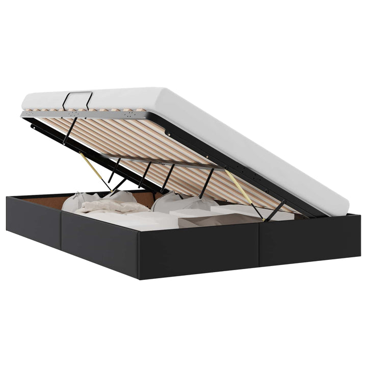 Ottoman Sengestel med opbevaring Sort 140 x 200 cm Faux læder