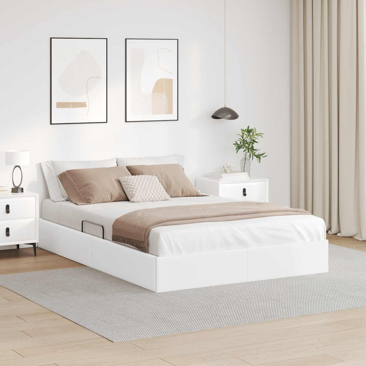 Ottoman Sengestel Ren Hvid 140 x 200 cm Faux læder