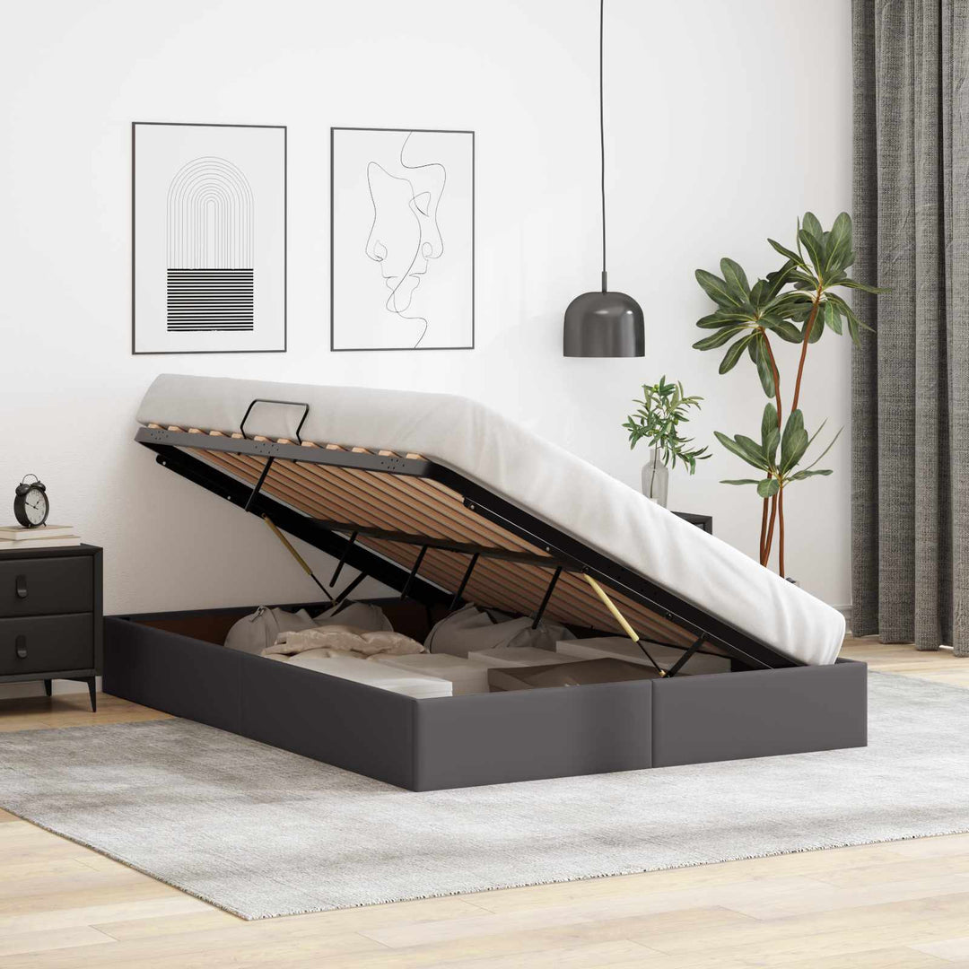Ottoman Sengestel med opbevaring Grå 140 x 200 cm Faux læder