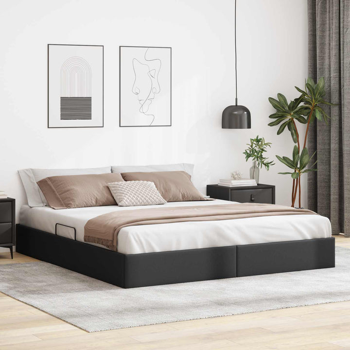 Ottoman Sengestel med opbevaring Sort 160 x 200 cm Faux læder