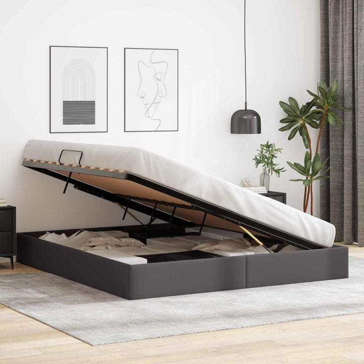 Ottoman Sengestel med opbevaring Grå 160 x 200 cm Faux læder