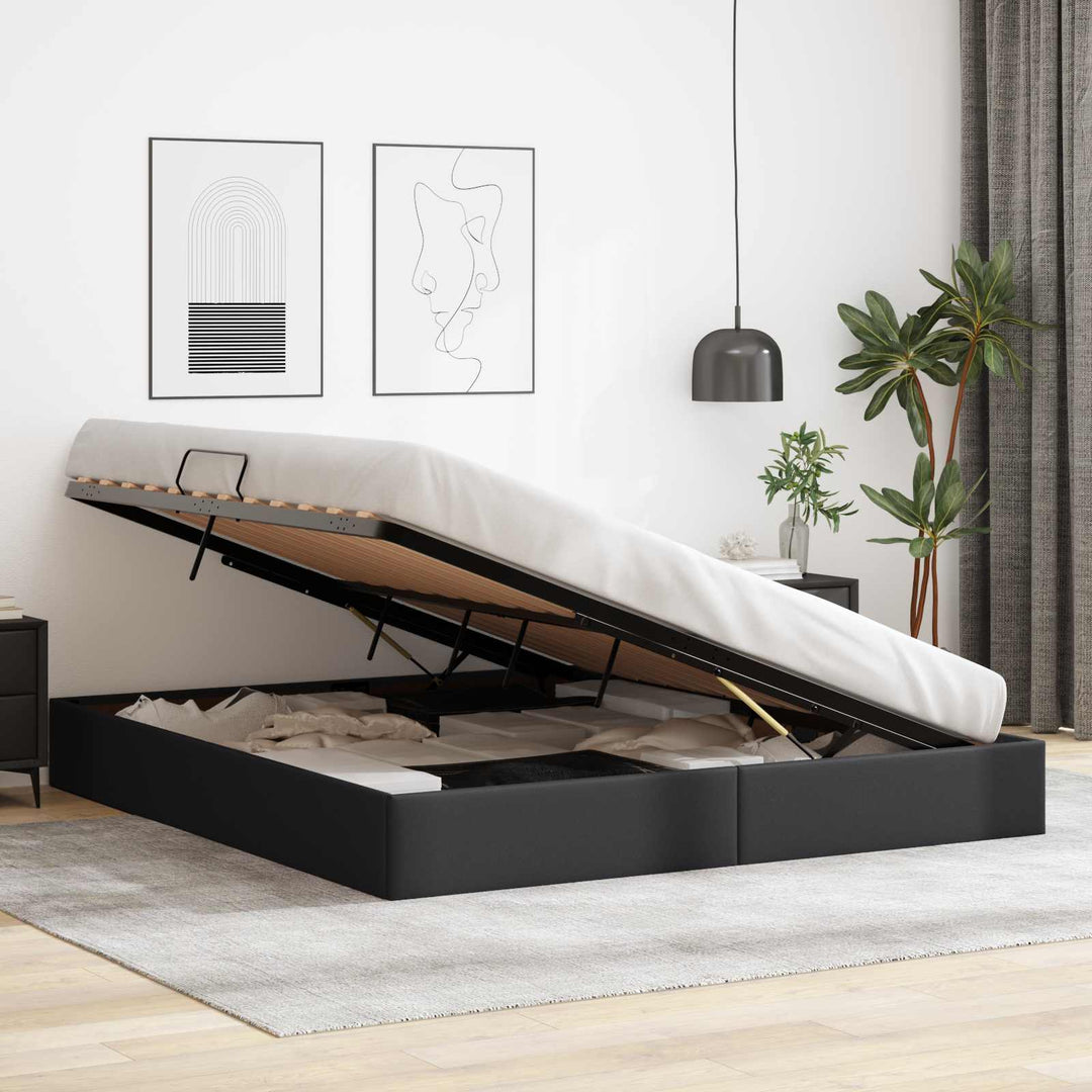 Ottoman Sengestel med opbevaring Sort 180 x 200 cm Faux læder