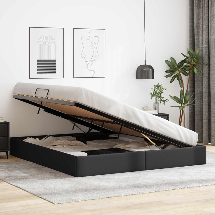 Ottoman Sengestel med opbevaring Sort 180 x 200 cm Faux læder
