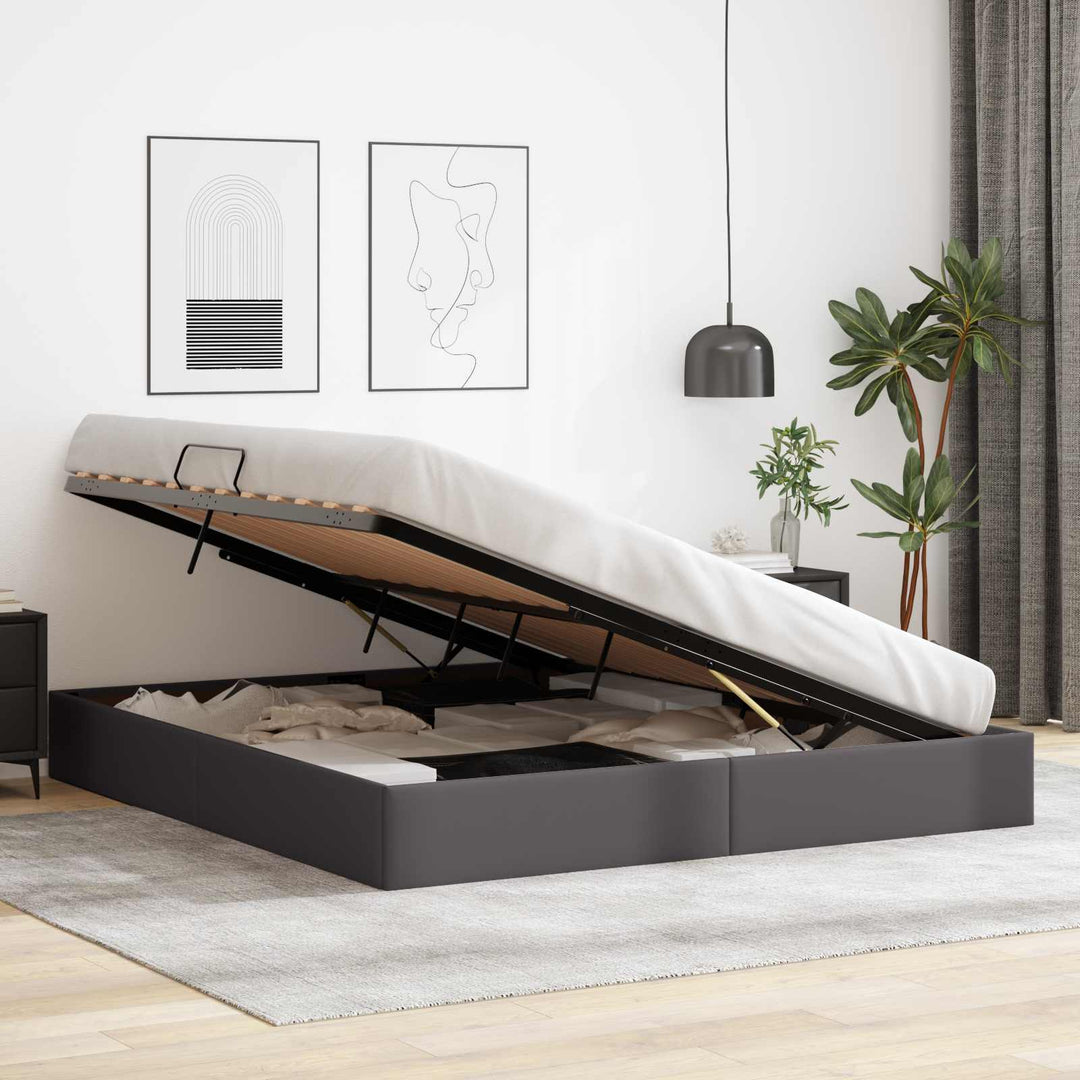 Ottoman Sengestel med opbevaring Grå 180 x 200 cm Faux læder