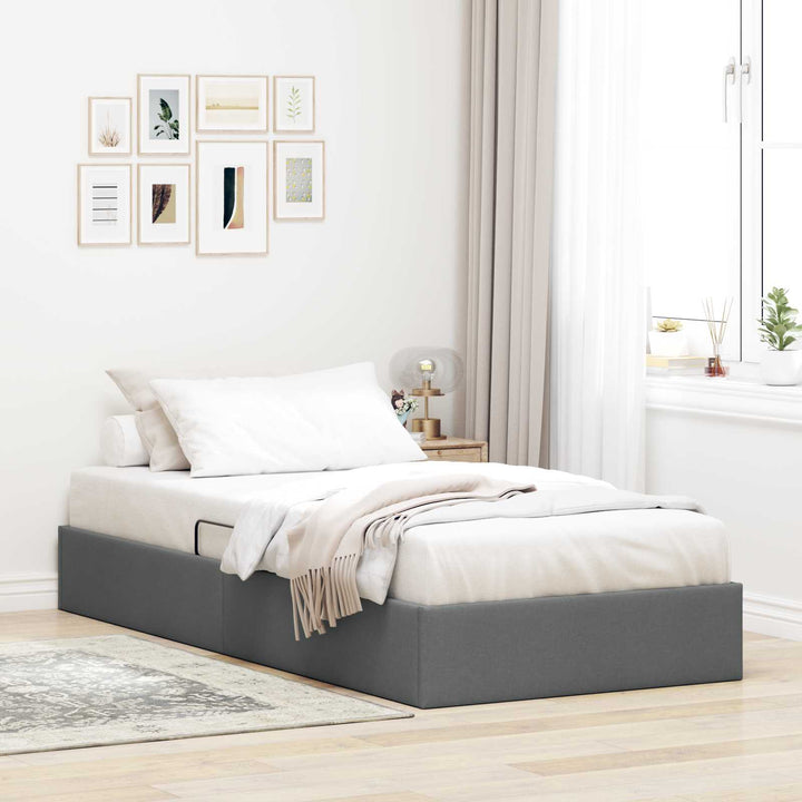 Ottoman Sengestel med opbevaring Mørkegrå 90 x 190 cm Stof
