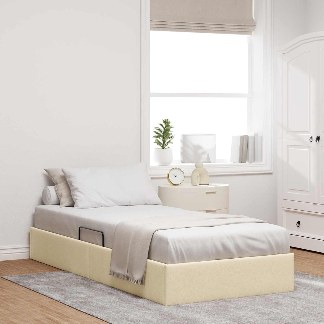 Ottoman Sengestel med opbevaring Creme 90 x 190 cm Stof