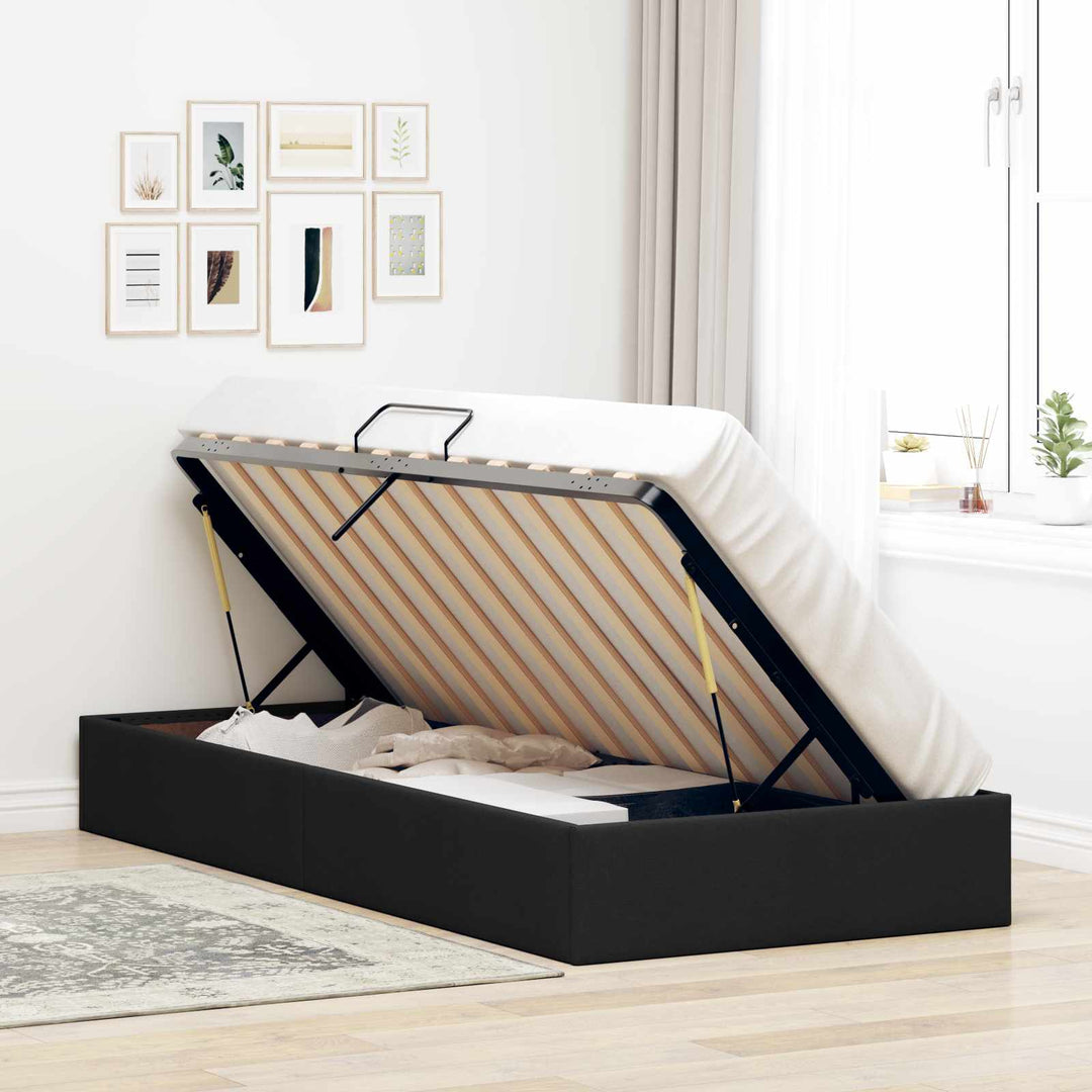 Ottoman Sengestel med opbevaring Sort 90 x 200 cm Stof
