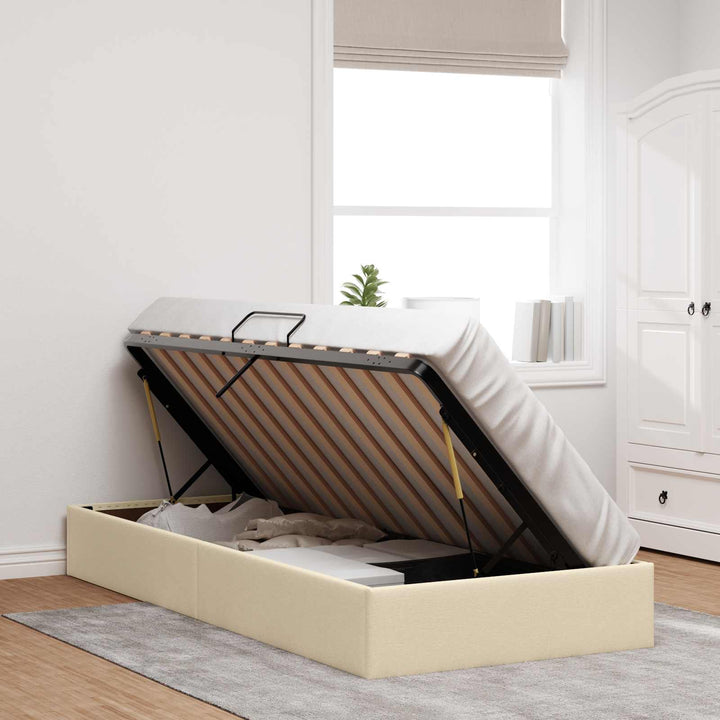 Ottoman Sengestel med opbevaring Creme 90 x 200 cm Stof