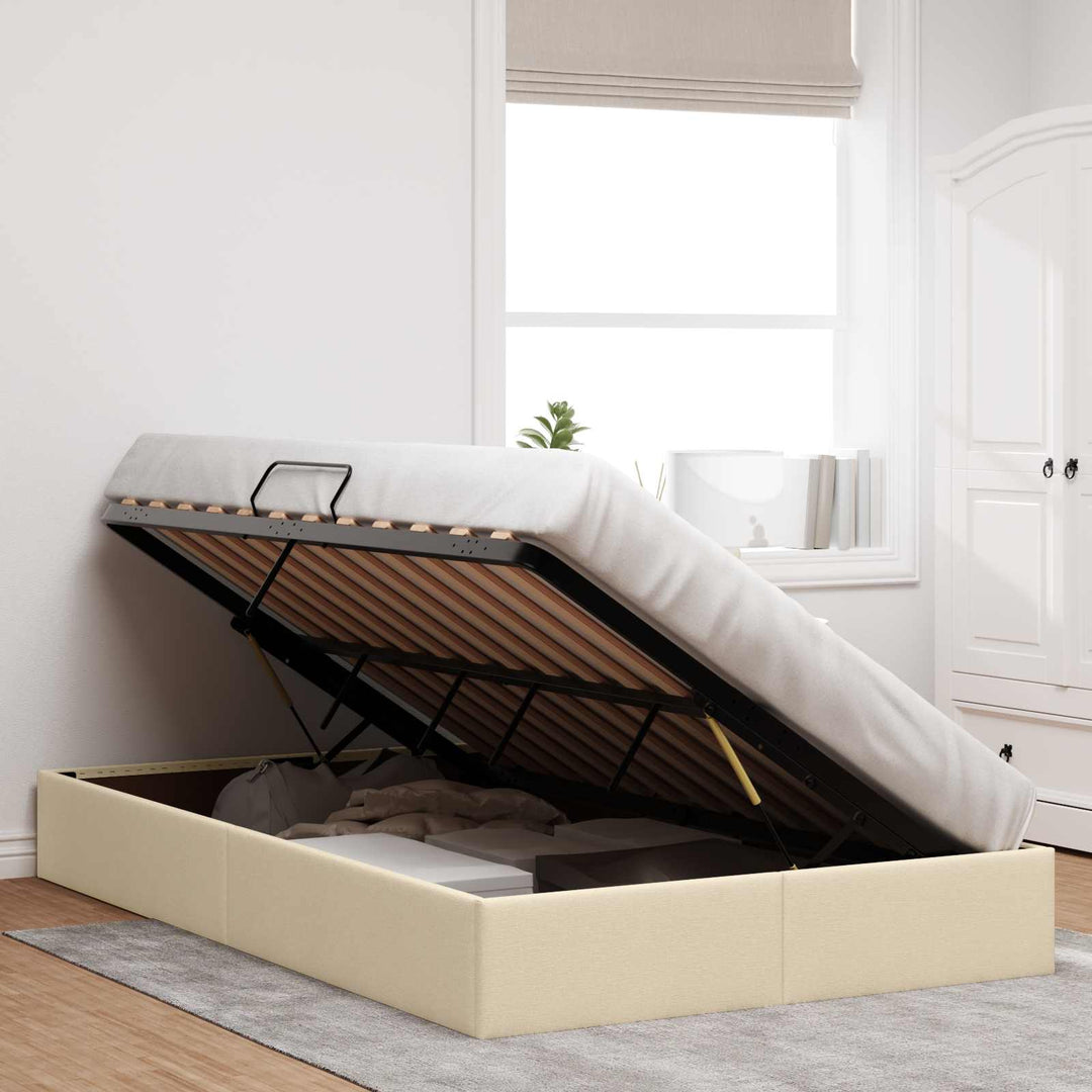 Ottoman Sengestel med opbevaring Creme 120 x 200 cm Stof