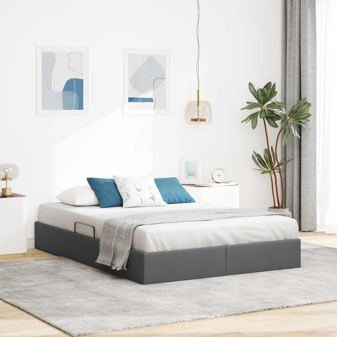 Ottoman Sengestel med opbevaring Mørkegrå 140 x 190 cm Stof