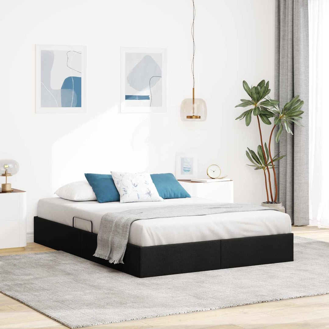Ottoman Sengestel med opbevaring Sort 140 x 190 cm Stof
