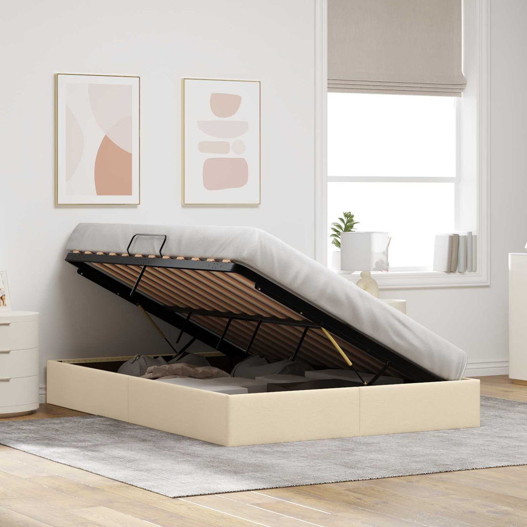 Ottoman Sengestel med opbevaring Creme 140 x 190 cm Stof