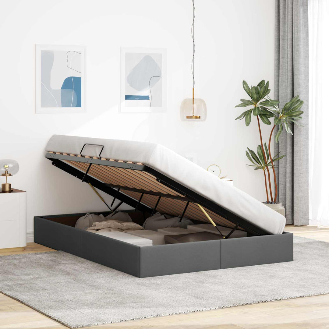 Ottoman Sengestel med opbevaring Mørkegrå 140 x 200 cm Stof