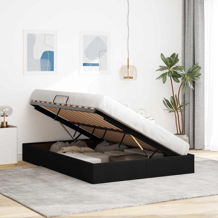 Ottoman Sengestel med opbevaring Sort 140 x 200 cm Stof