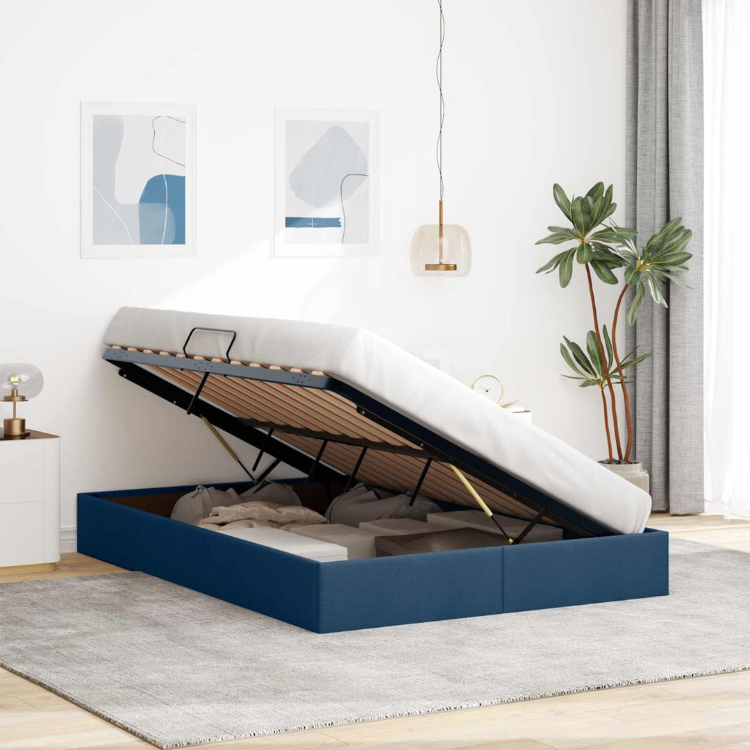 Ottoman Sengestel med opbevaring Blå 140 x 200 cm Stof