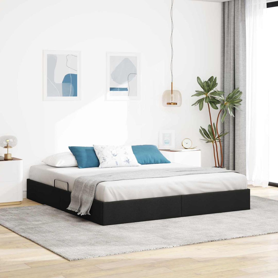 Ottoman Sengestel med opbevaring Sort 160 x 200 cm Stof