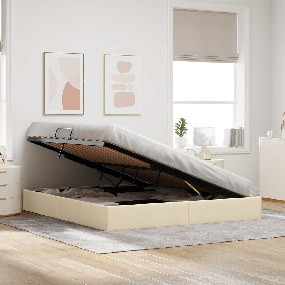 Ottoman Sengestel med opbevaring Creme 160 x 200 cm Stof