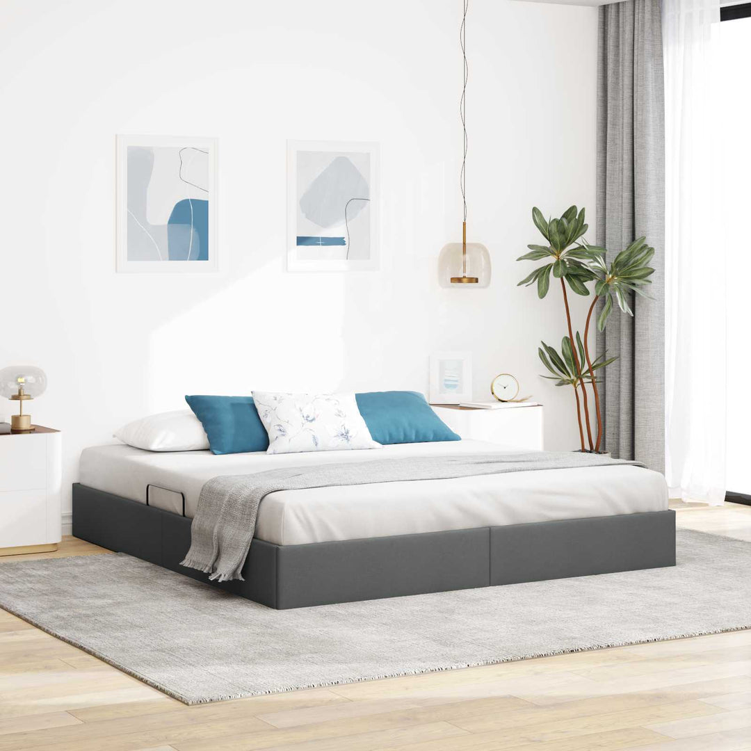 Ottoman Sengestel med opbevaring Mørkegrå 180 x 200 cm Stof