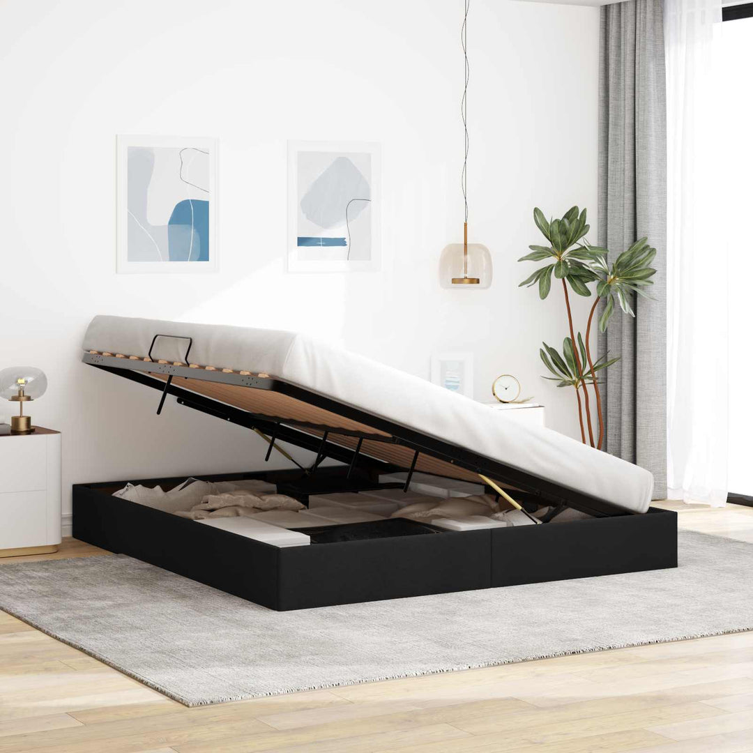Ottoman Sengestel med opbevaring Sort 180 x 200 cm Stof