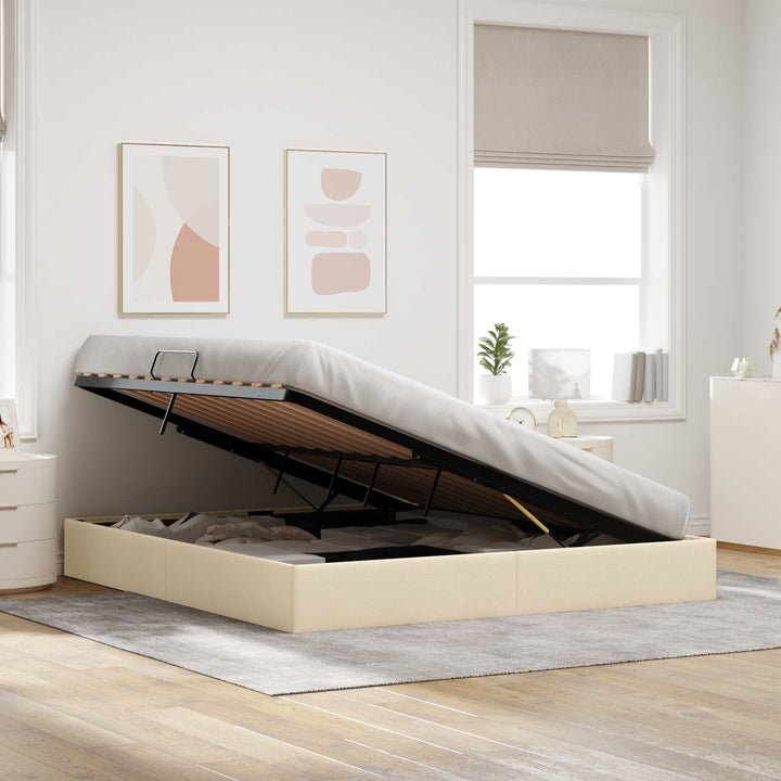 Ottoman Sengestel med opbevaring Creme 180 x 200 cm Stof
