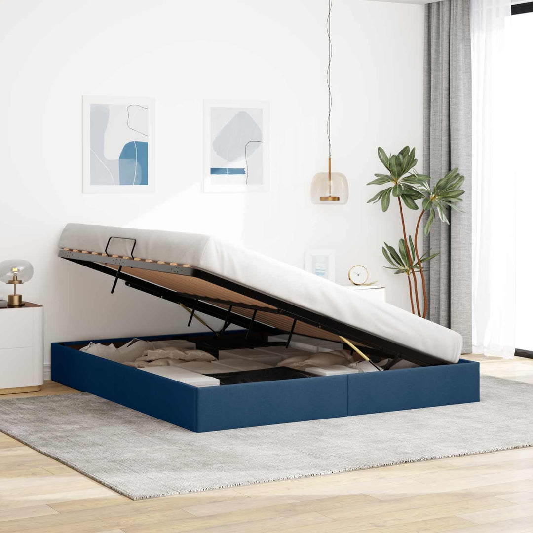 Ottoman Sengestel med opbevaring Blå 180 x 200 cm Stof
