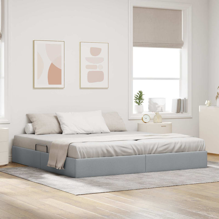 Ottoman Sengestel med opbevaring Lysegrå 200 x 200 cm Stof