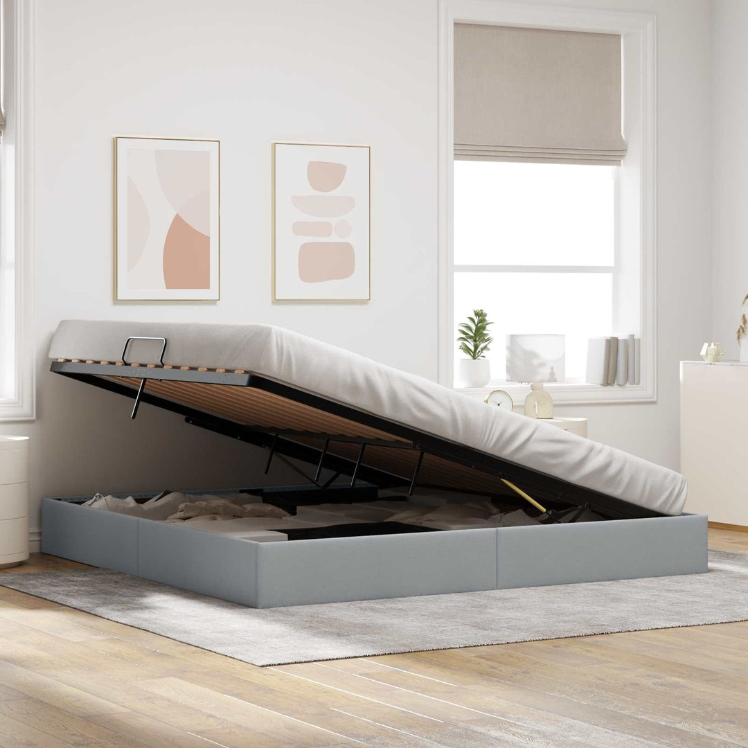 Ottoman Sengestel med opbevaring Lysegrå 200 x 200 cm Stof