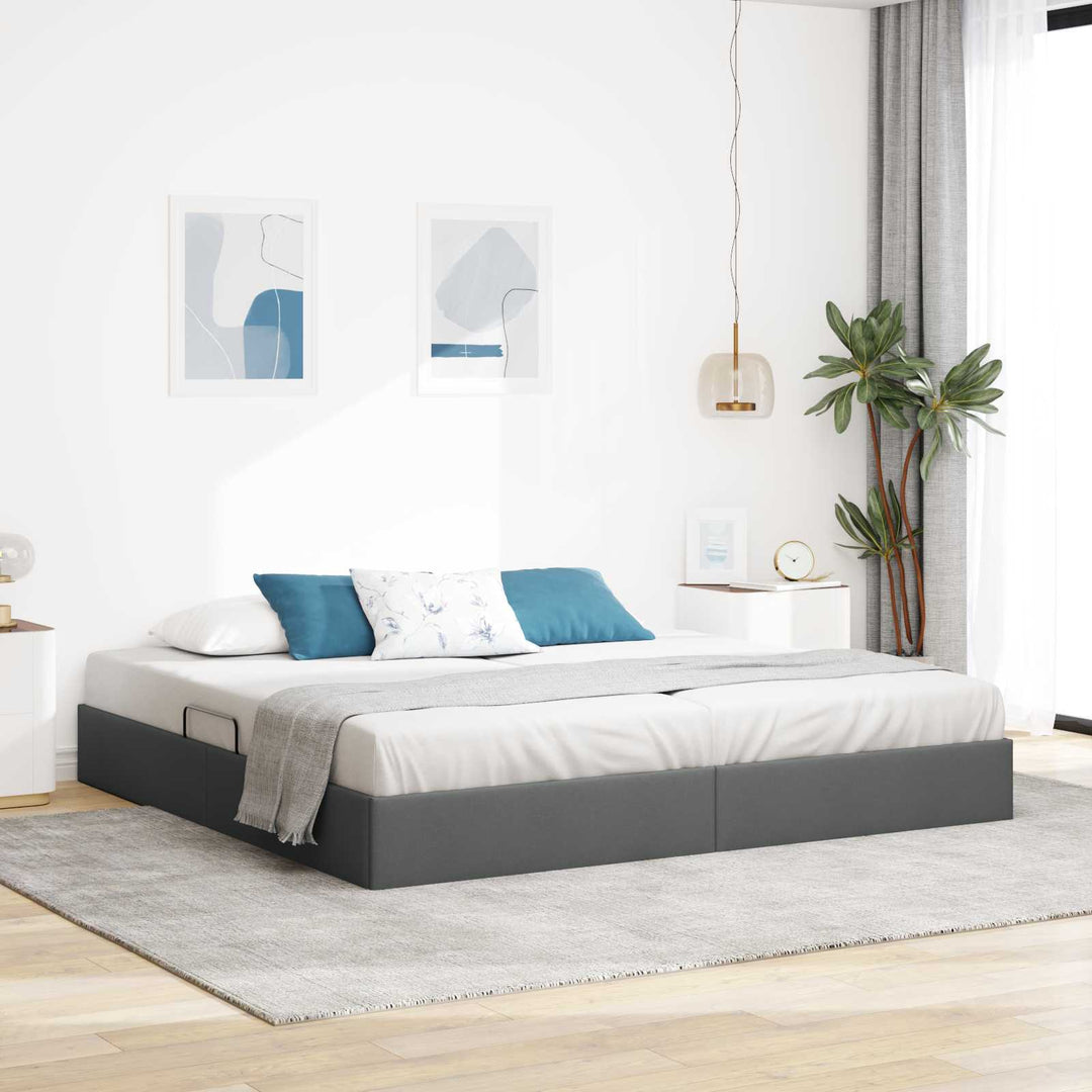 Ottoman Sengestel med opbevaring Mørkegrå 200 x 200 cm Stof
