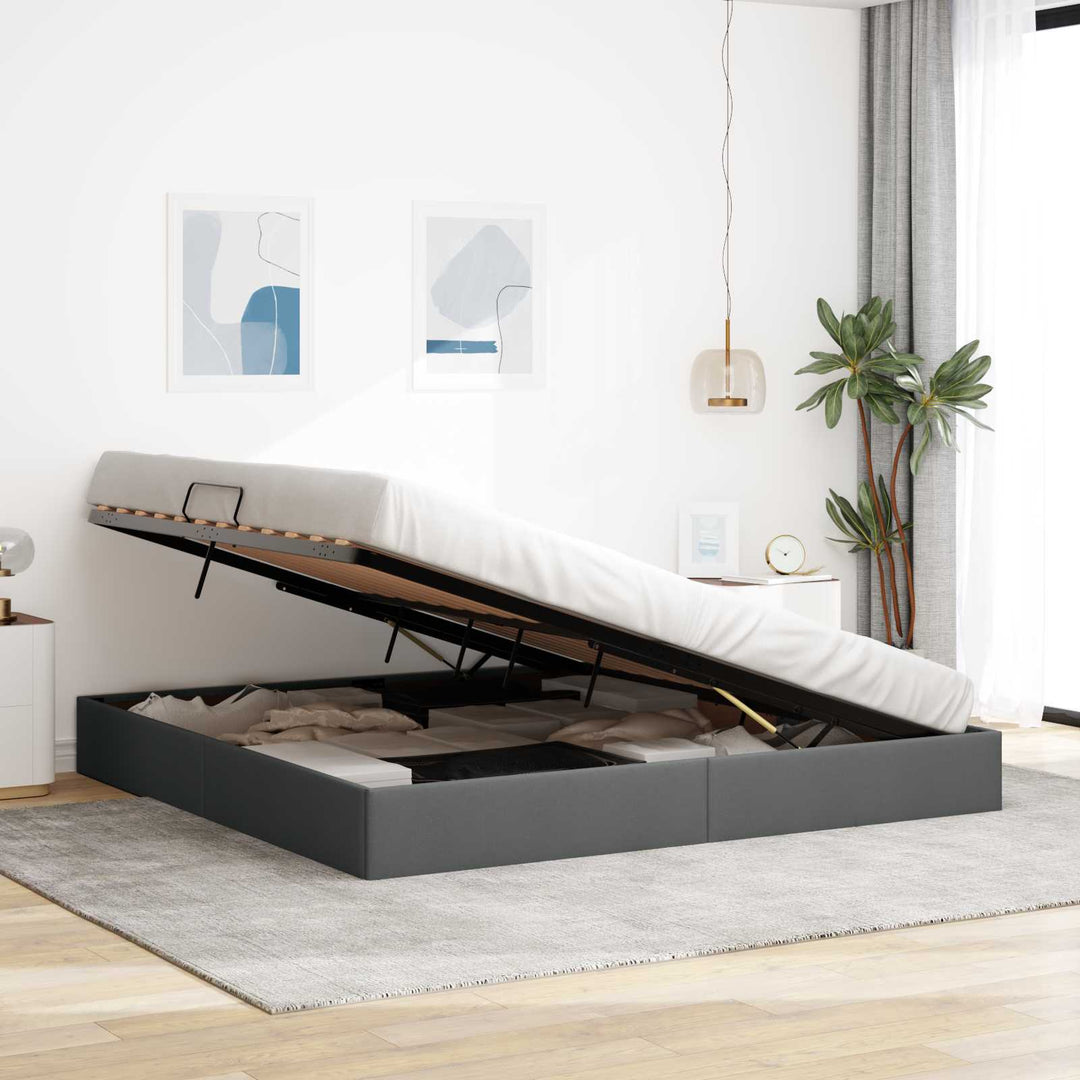 Ottoman Sengestel med opbevaring Mørkegrå 200 x 200 cm Stof