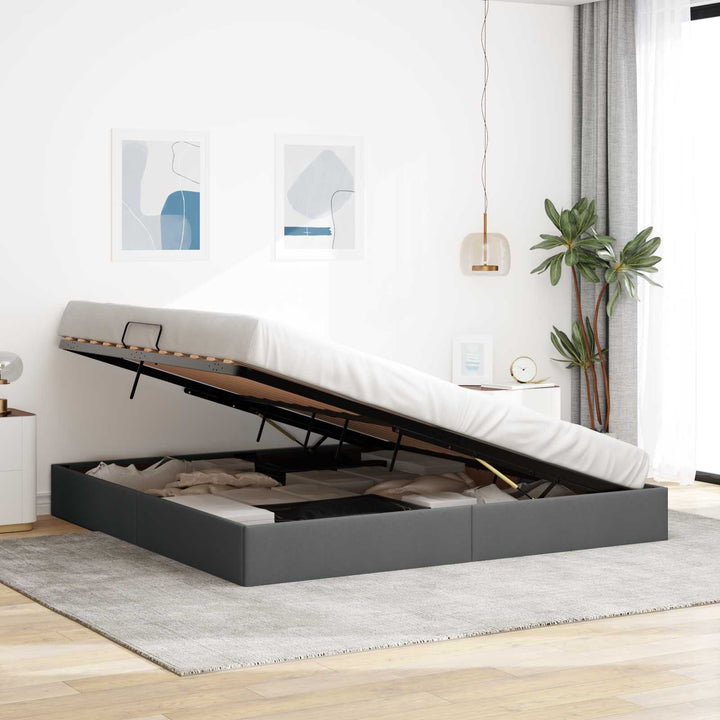 Ottoman Sengestel med opbevaring Mørkegrå 200 x 200 cm Stof