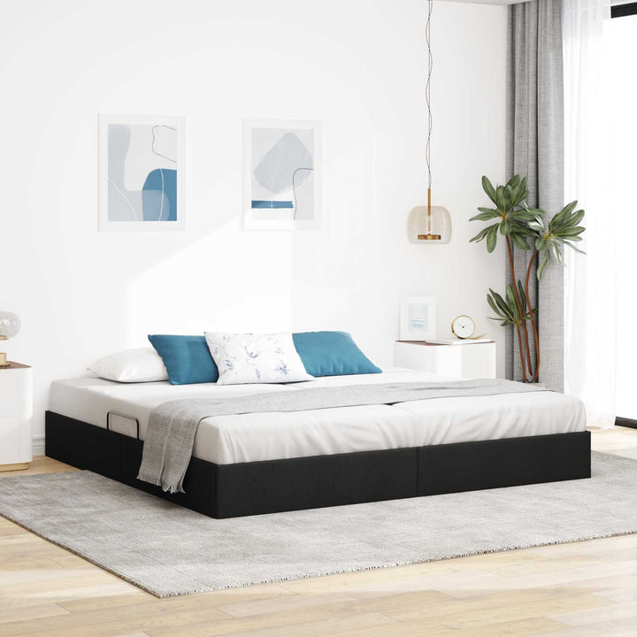 Ottoman Sengestel med opbevaring Sort 200 x 200 cm Stof