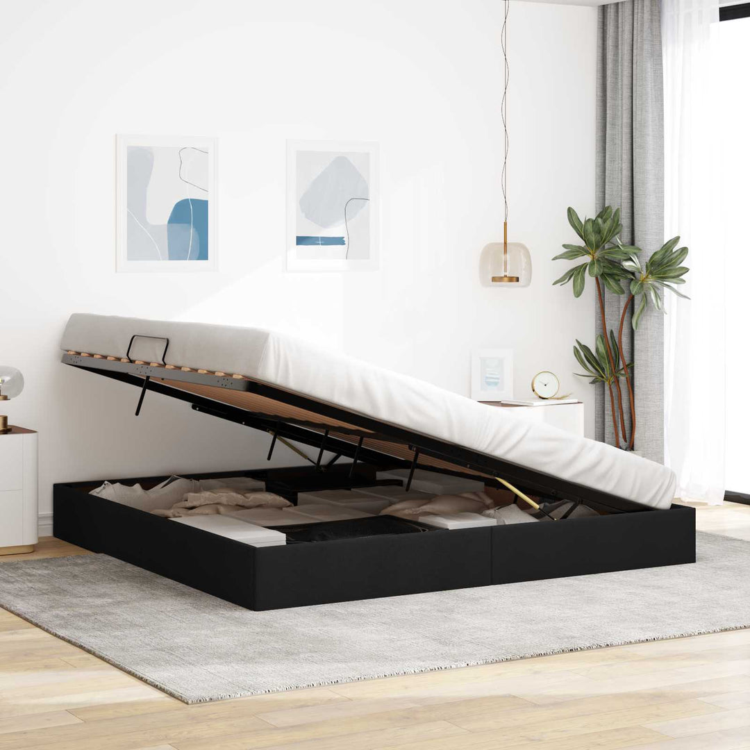 Ottoman Sengestel med opbevaring Sort 200 x 200 cm Stof