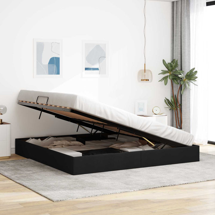 Ottoman Sengestel med opbevaring Sort 200 x 200 cm Stof