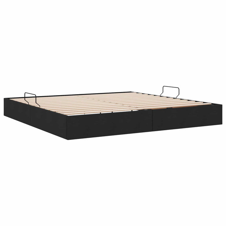 Ottoman Sengestel med opbevaring Sort 200 x 200 cm Stof