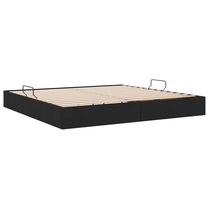 Ottoman Sengestel med opbevaring Sort 200 x 200 cm Stof