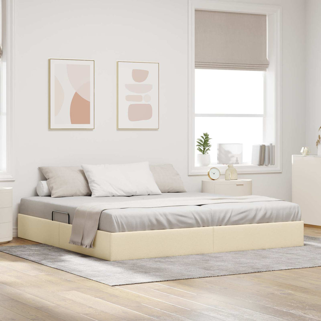 Ottoman Sengestel med opbevaring Creme 200 x 200 cm Stof
