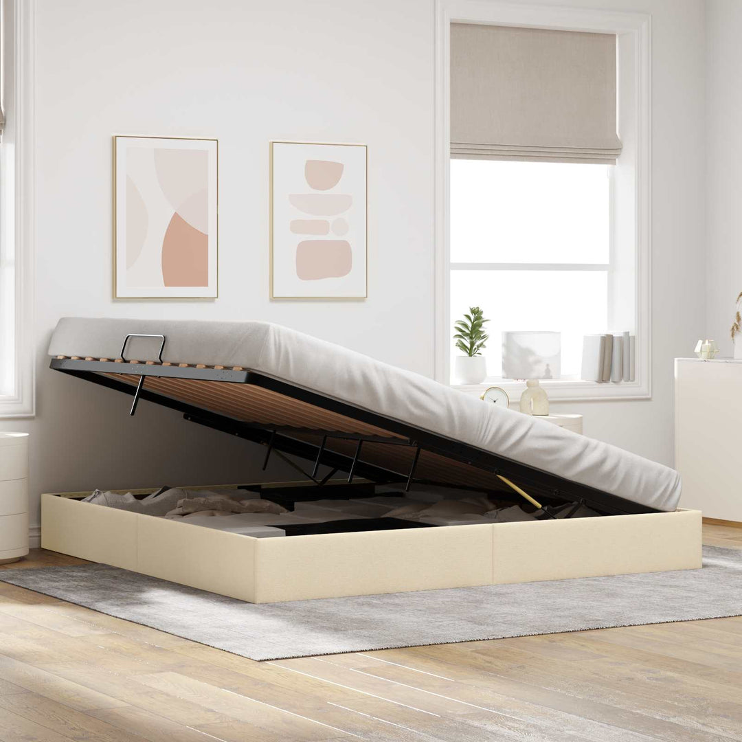 Ottoman Sengestel med opbevaring Creme 200 x 200 cm Stof