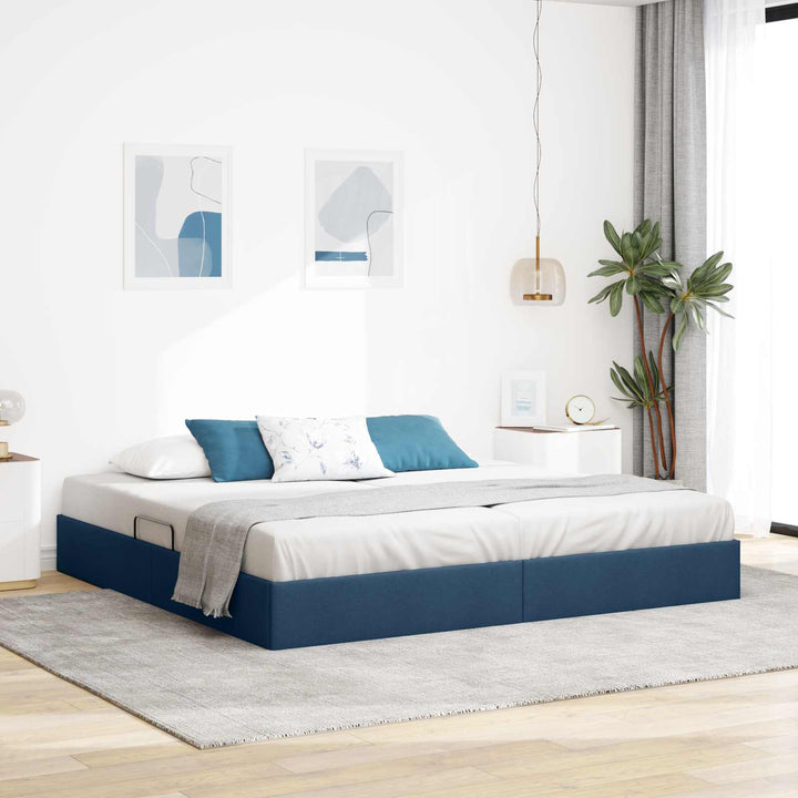Ottoman Sengestel med opbevaring Blå 200 x 200 cm Stof