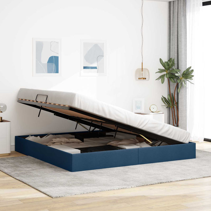Ottoman Sengestel med opbevaring Blå 200 x 200 cm Stof
