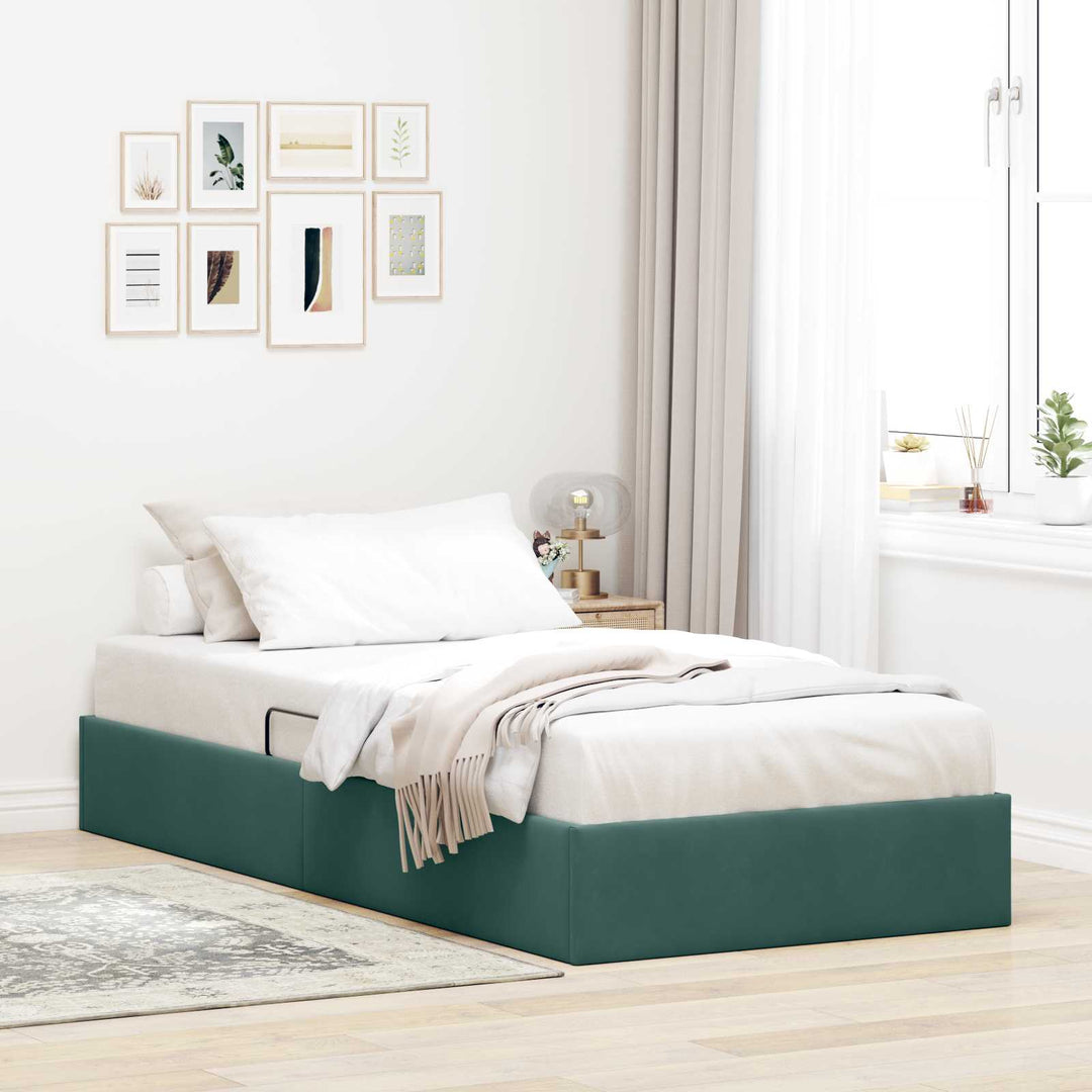 Ottoman Sengestel med opbevaring Mørkegrøn 90 x 200 cm Fløjl