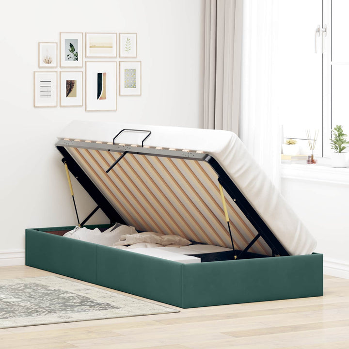 Ottoman Sengestel med opbevaring Mørkegrøn 90 x 200 cm Fløjl