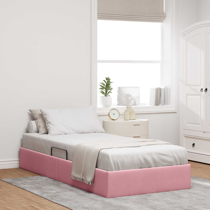 Ottoman Sengestel med opbevaring Lyserød 90 x 200 cm Fløjl