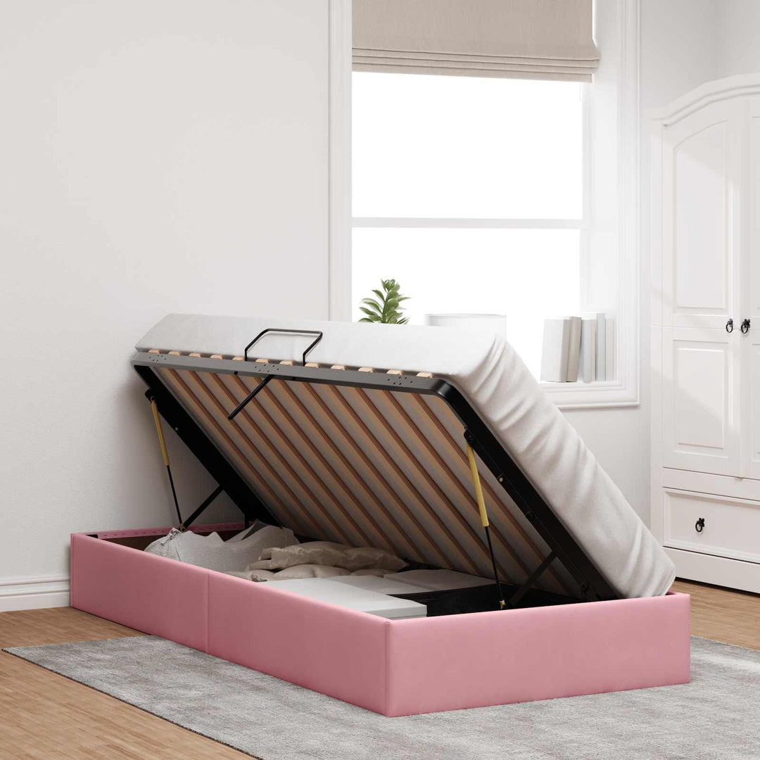 Ottoman Sengestel med opbevaring Lyserød 90 x 200 cm Fløjl