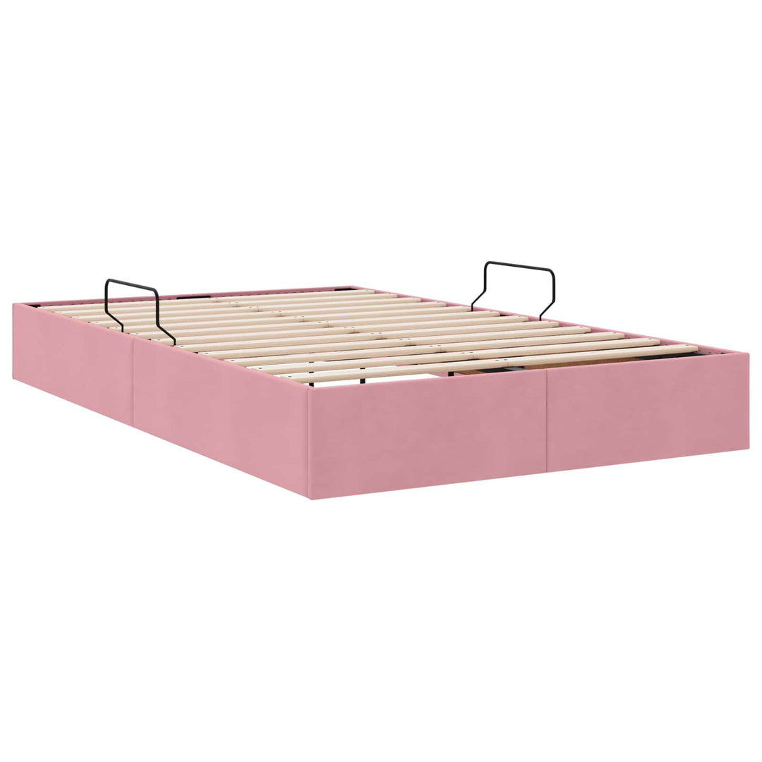 Ottoman Sengestel med opbevaring Lyserød 120 x 200 cm Fløjl