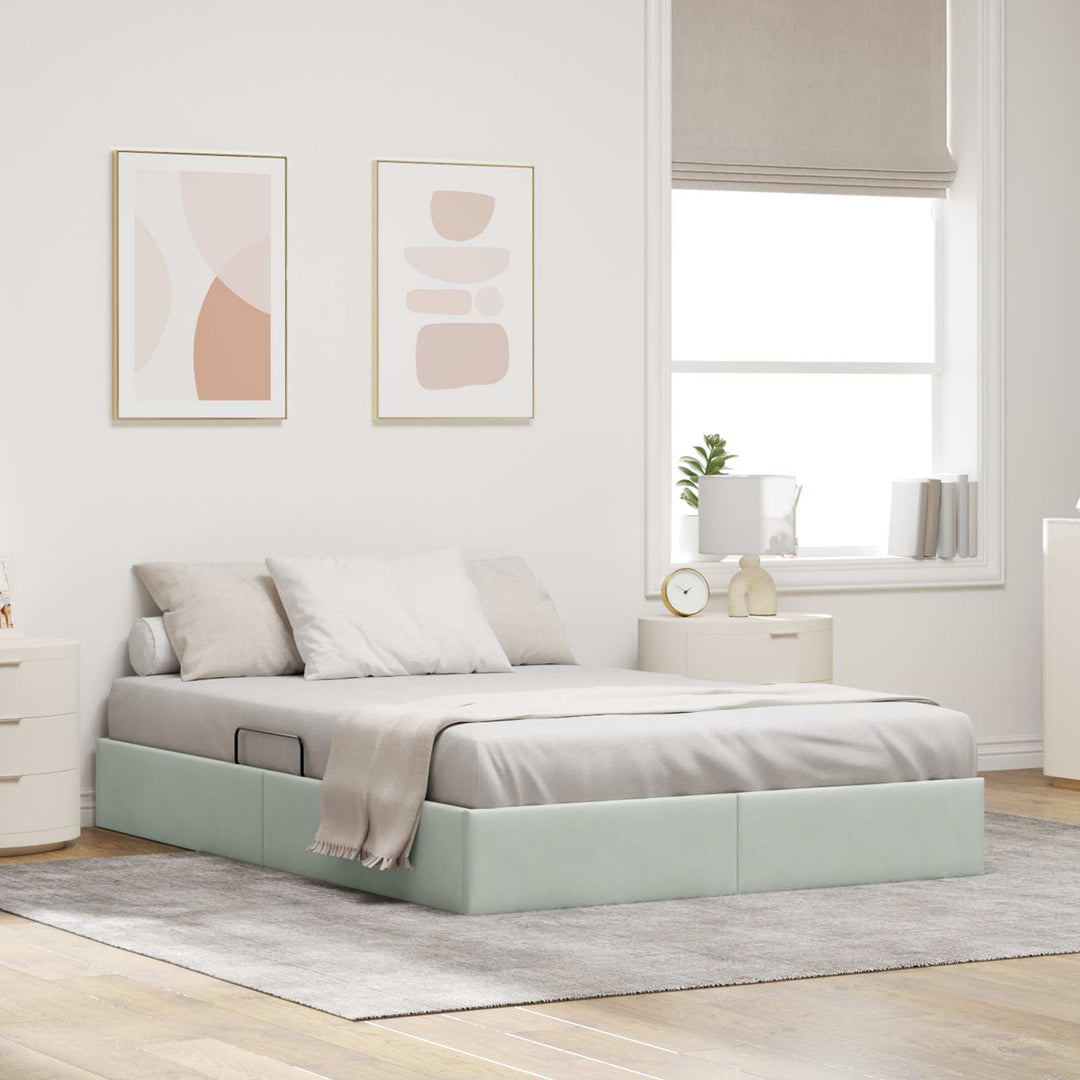 Ottoman Sengestel med opbevaring Lysegrå 140 x 190 cm Fløjl