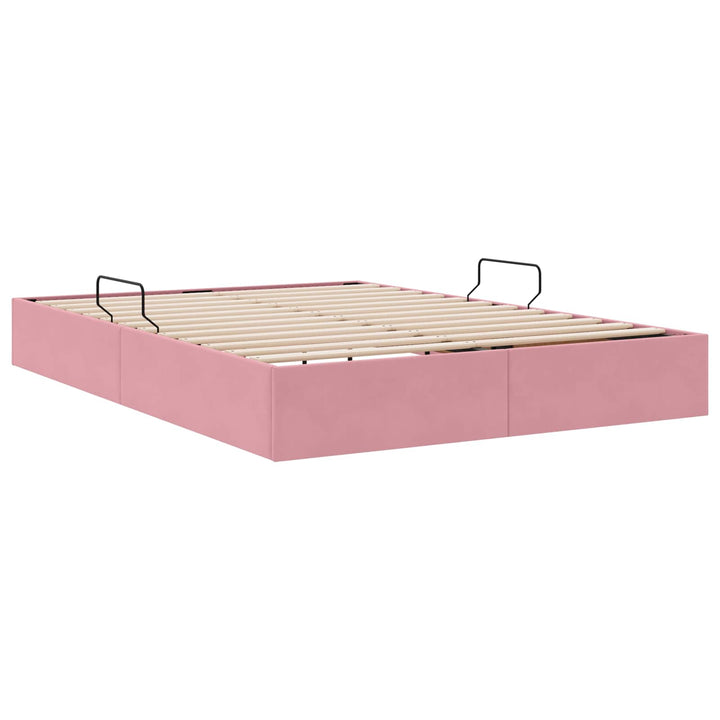 Ottoman Sengestel med opbevaring Lyserød 140 x 190 cm Fløjl