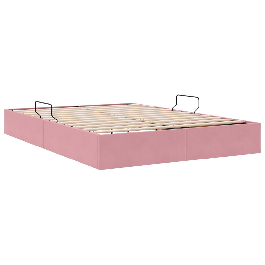 Ottoman Sengestel med opbevaring Lyserød 140 x 190 cm Fløjl