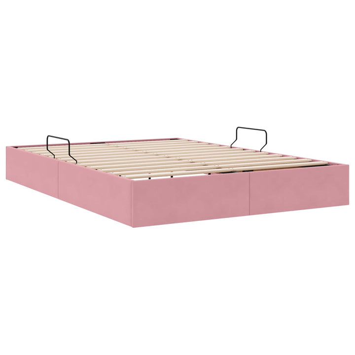 Ottoman Sengestel med opbevaring Lyserød 140 x 190 cm Fløjl