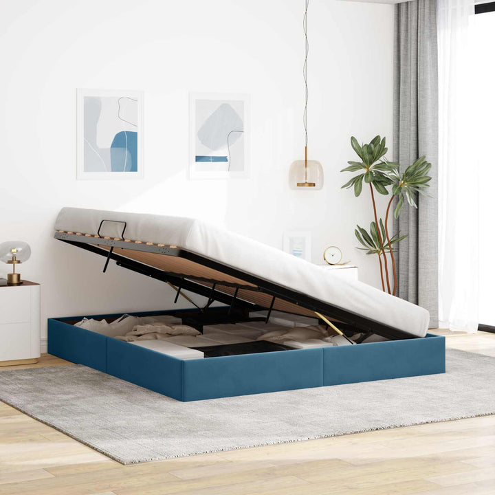 Ottoman Sengestel med opbevaring Mørk blå 160 x 200 cm Fløjl