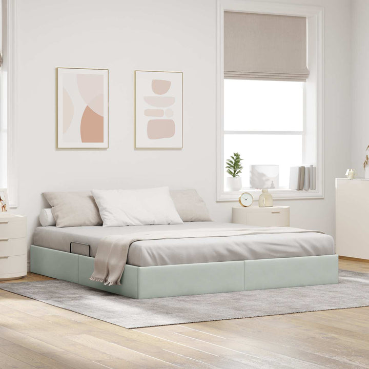 Ottoman Sengestel med opbevaring Lysegrå 180 x 200 cm Fløjl